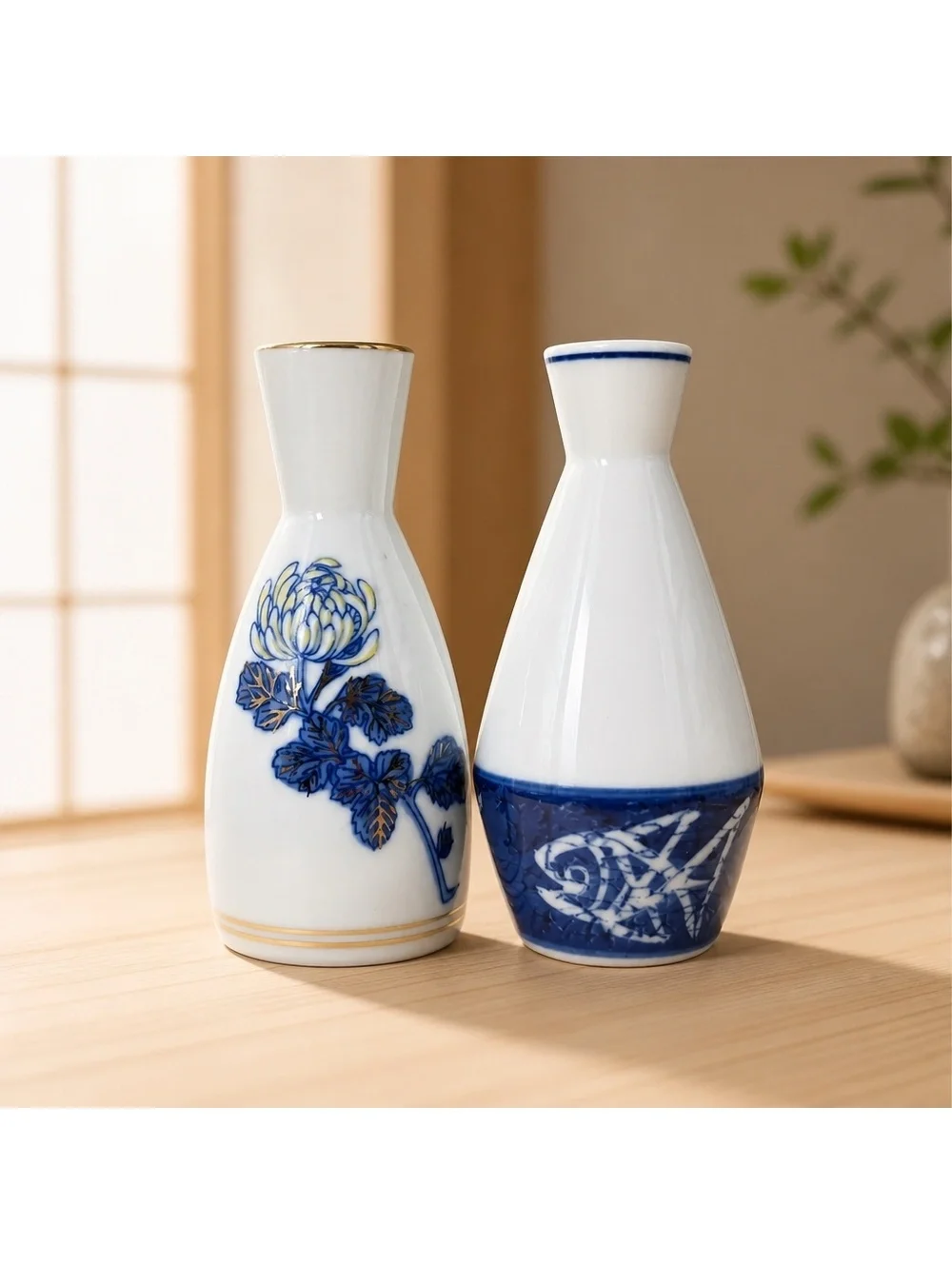 Vintage Kiku-Masamune Japanese Porcelain Sake Bottles - Pair